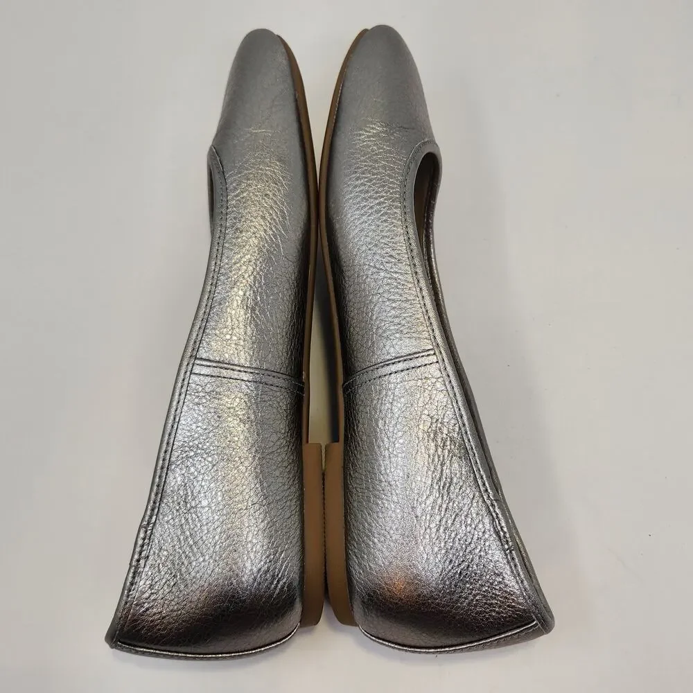 Vionic Orinda 2 Silver Pebbled Leather Flats Women Size 7 Slip On Comfort Shoes